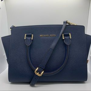 Large Michael Kors Selma Saffiano Satchel in Navy